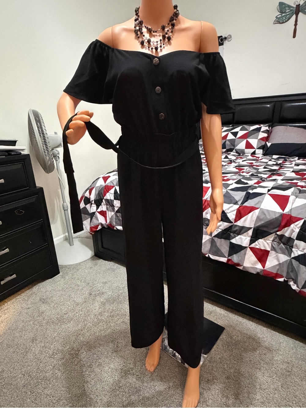 Monteau Los Angeles Black Off-the-Shoulder Wide-Leg Jumpsuit - Size M